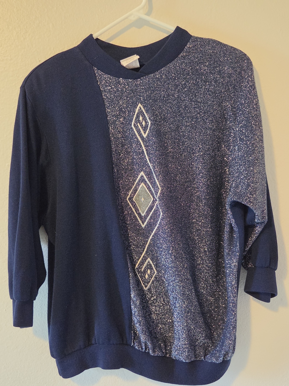 Sparkle Navy Geometric Crewneck Top